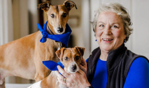 Pamela with her two dogs – Elsie and Stanley